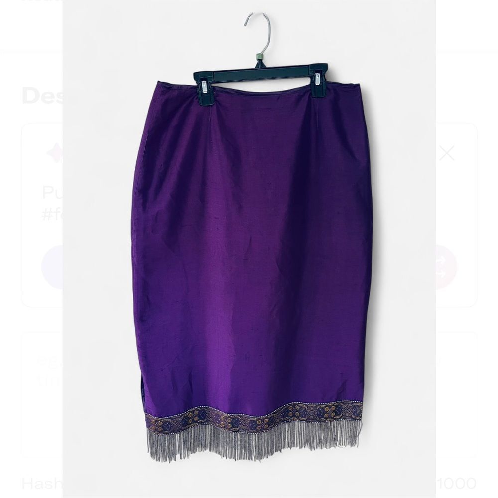 VTG Clio Purple Midi Skirt with Beaded Fringe Hem Size 10